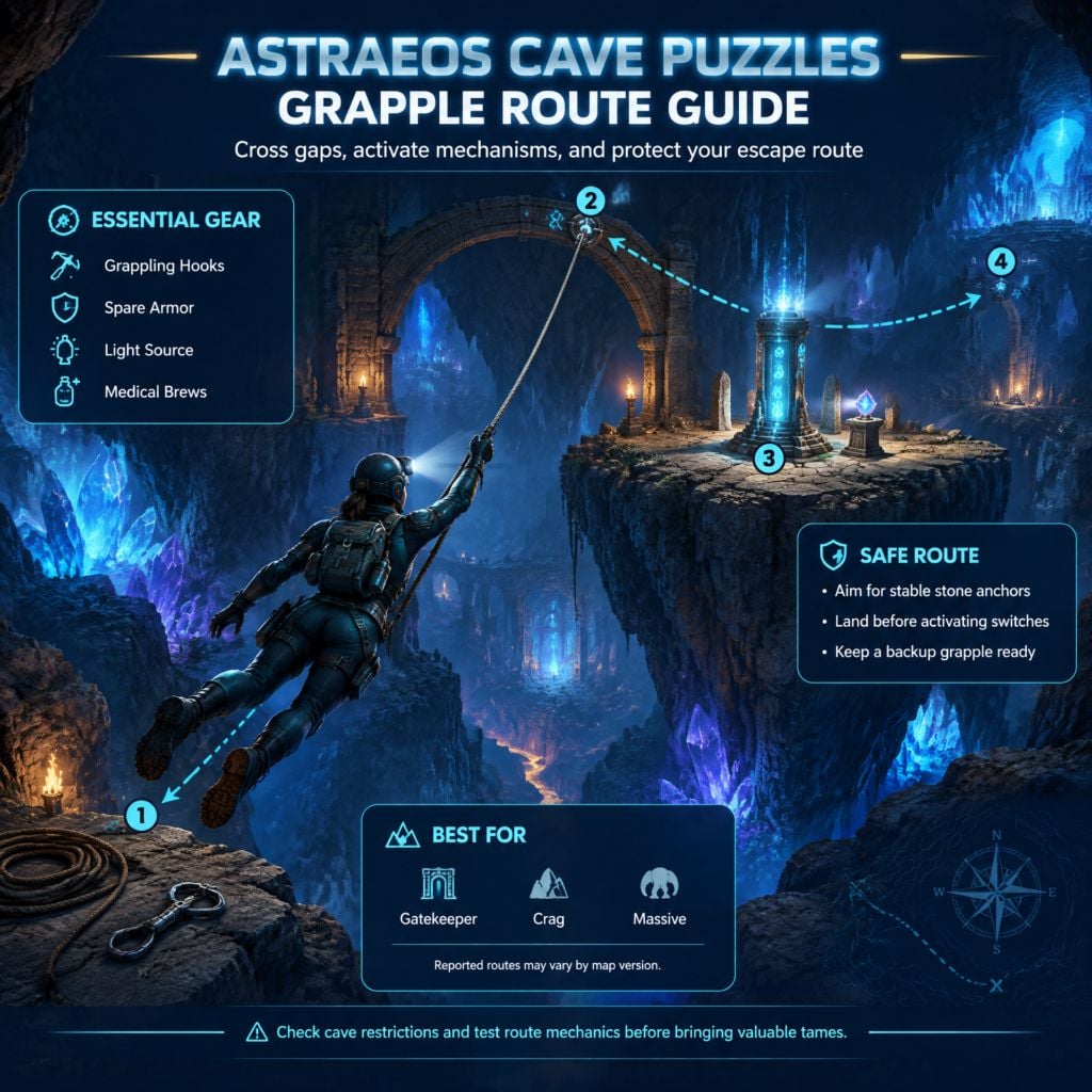 Underwater Astraeos cave route with stone pillars, purple glow, and a Basilosaurus mount Underwater Astraeos cave route with stone pillars, purple glow, and a Basilosaurus mount